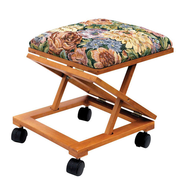 Tapestry Adjustable Folding Ottoman Footrest with Locking Caster
