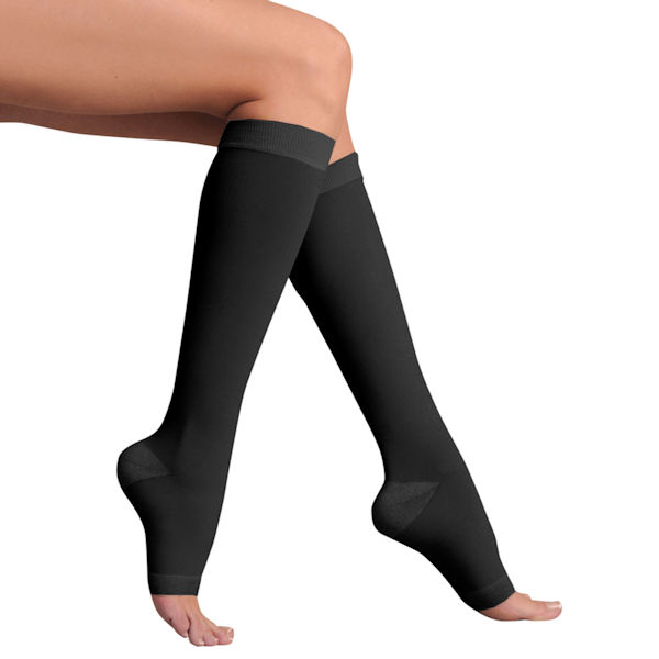 Support Plus® Women's Opaque Open Toe Wide Calf Firm Compression