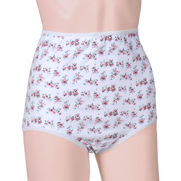 Ladies 100% Cotton Tunnel Elastic White Floral Full Size Briefs - Prime  Products