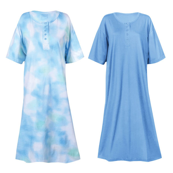 3 Pack: Womens Short Sleeve Full Button-Down Henley Nightshirt Nightgown  Sleep Dress (Available In Plus Size)