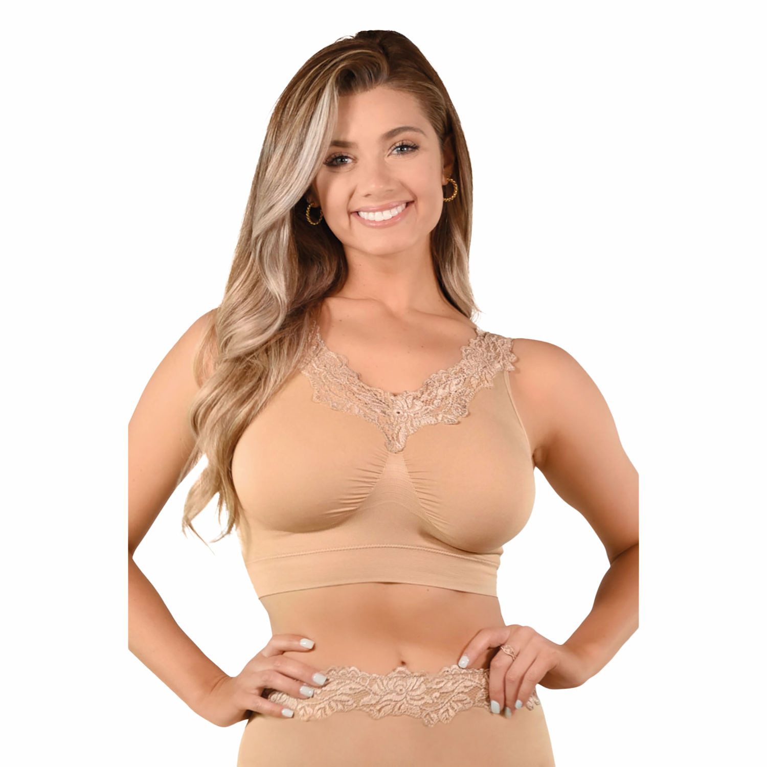 Rhonda Shear Womens Flat Lace Bra with Removable Pads : :  Clothing, Shoes & Accessories